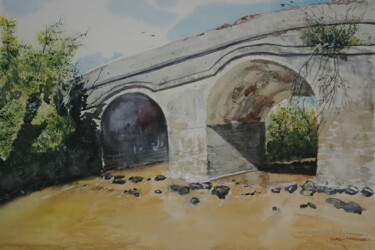 Painting titled "Ponte-de-pedra-Cach…" by Marçal Francisco Bacchin Fernandes, Original Artwork, Watercolor