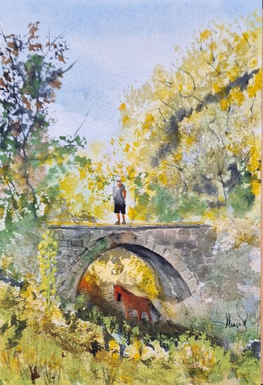 Pintura intitulada "Ponte Férrea na est…" por Marçal Francisco Bacchin Fernandes, Obras de arte originais, Aquarela