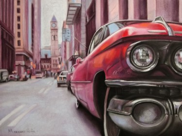 Tekening getiteld "Red Car" door Marcani, Origineel Kunstwerk, Pastel