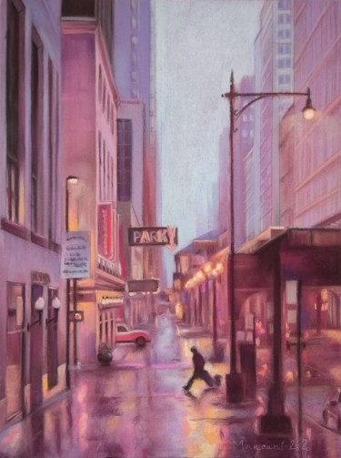 Drawing titled "Violet City" by Marcani, Original Artwork, Pastel