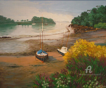 Peinture intitulée "le golfe du Morbihan" par Marc Degieux, Œuvre d'art originale, Huile