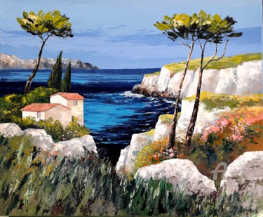 Painting titled "Calanques" by Marc Degieux, Original Artwork, Oil