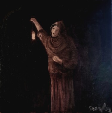 Painting titled "Femme à la lanterne." by Seraphin, Original Artwork, Oil