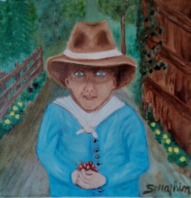 Pintura titulada "L'enfant au chapeau." por Seraphin, Obra de arte original, Oleo