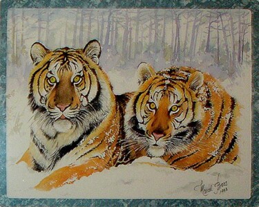 Painting titled "Tigres en couple" by Marcel Boos, Original Artwork