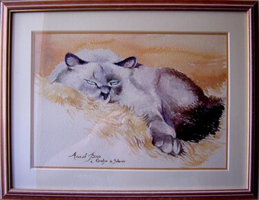 Painting titled "chat dormant" by Marcel Boos, Original Artwork