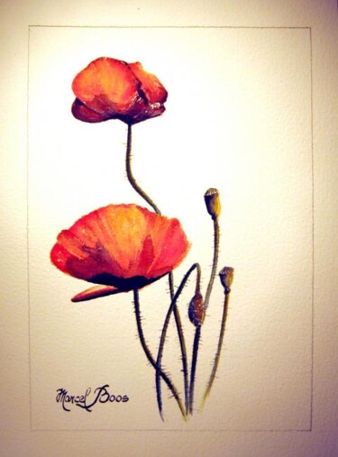Painting titled "Coquelicot en duo" by Marcel Boos, Original Artwork