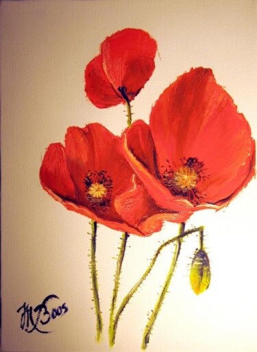 Painting titled "Coquelicot en trio…" by Marcel Boos, Original Artwork