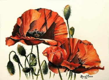 Painting titled "Coquelicots 3" by Marcel Boos, Original Artwork