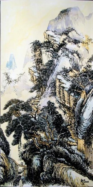 Drawing titled "Paysage de Chine 2" by Marcel Boos, Original Artwork