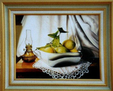 Peinture intitulée "Citrons à la lampe…" par Marcel Boos, Œuvre d'art originale