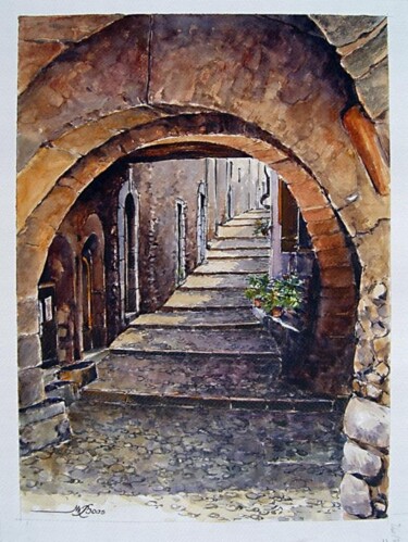 Peinture intitulée "ruelle à St Agnès A…" par Marcel Boos, Œuvre d'art originale