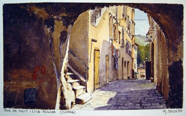Pintura titulada "Rue de nuit Ile Rou…" por Marcel Boos, Obra de arte original