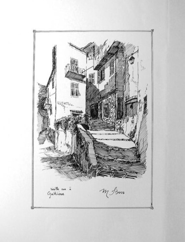 Drawing titled "Ruelle à Gattières…" by Marcel Boos, Original Artwork