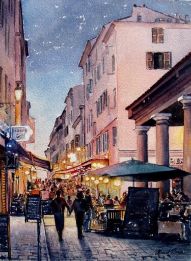 Painting titled "Ile Rousse : Rue Pa…" by Marcel Boos, Original Artwork