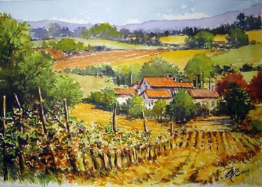 Peinture intitulée "Vignoble en Beaujol…" par Marcel Boos, Œuvre d'art originale