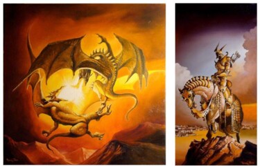 Painting titled "Dragons en surveill…" by Marcel Boos, Original Artwork