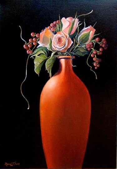 Painting titled "Le vase rouge" by Marcel Boos, Original Artwork