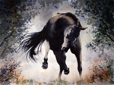 Painting titled "Cheval noir" by Marcel Boos, Original Artwork