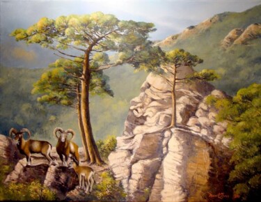 Schilderij getiteld "Les Mouflons (Corse)" door Marcel Boos, Origineel Kunstwerk