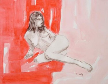 Painting titled "nu en rouge" by Marcel Clerc, Original Artwork