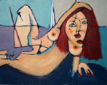 Peinture intitulée "MALY - NU COUCHÉ" par Marcel Clerc, Œuvre d'art originale