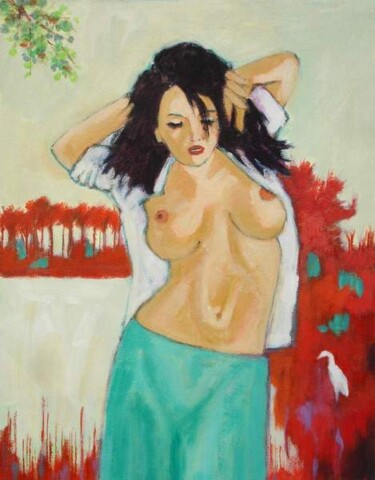Painting titled "LE SARONG TURQUOISE" by Marcel Clerc, Original Artwork, Acrylic