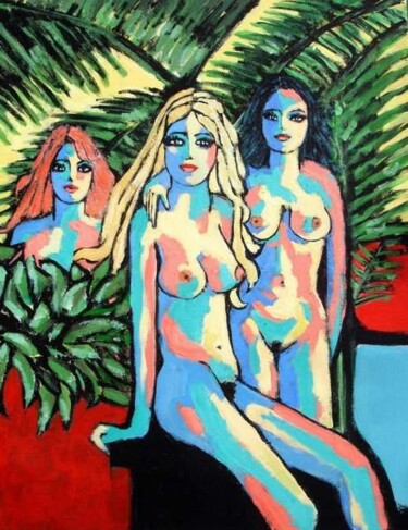 Peinture intitulée "MALY - TROIS COPINES" par Marcel Clerc, Œuvre d'art originale