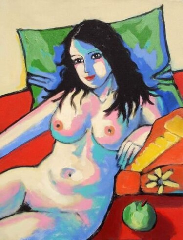 Painting titled "MALY - NU RELAXE" by Marcel Clerc, Original Artwork