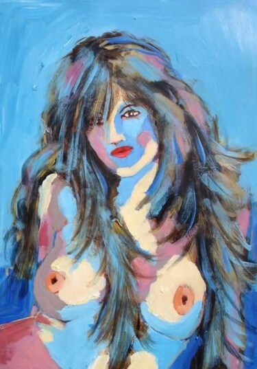 Malerei mit dem Titel "MALY - NU EN BLEU" von Marcel Clerc, Original-Kunstwerk