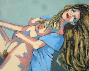 Painting titled "MALY - NU EN BLEU" by Marcel Clerc, Original Artwork