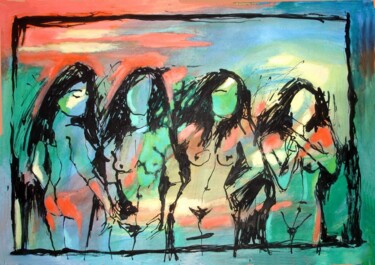 Peinture intitulée "MALY - NUS EN GROUPE" par Marcel Clerc, Œuvre d'art originale