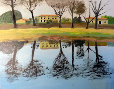 Painting titled "Etang à Villandraut" by Marcel De Nazelle, Original Artwork, Acrylic