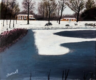 Malerei mit dem Titel "Etang gelé- hiver 2…" von Marcel De Nazelle, Original-Kunstwerk, Acryl