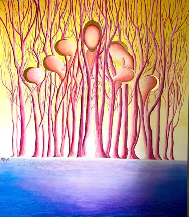 Картина под названием "L'esprit de la forêt" - Marcel Dorthe, Подлинное произведение искусства, Пигменты Установлен на Дерев…