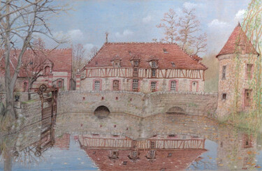 Desenho intitulada "Moulin de Mormoulin…" por Marcel Duruflé, Obras de arte originais, Impressão digital Montado em Cartão