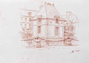Desenho intitulada "Pavillon du château…" por Marcel Duruflé, Obras de arte originais, Conté Montado em Cartão
