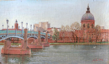 Painting titled "Le Pont St-Pierre,…" by Marcel Duruflé, Original Artwork, Digital Print Mounted on Cardboard