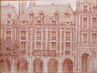 Disegno intitolato "La Place des Vosges" da Marcel Duruflé, Opera d'arte originale, Stampa digitale Montato su Cartone