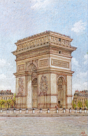 Desenho intitulada "Arc de Triomphe, av…" por Marcel Duruflé, Obras de arte originais, Lápis Montado em Painel de madeira
