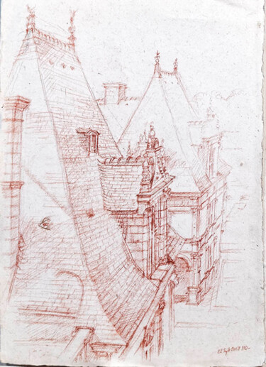 Dibujo titulada "Château de Villandry" por Marcel Duruflé, Obra de arte original, Conté Montado en Cartulina