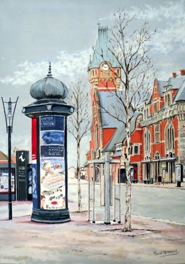 Painting titled "Gare de Colmar et c…" by Marcel Hemmerlé, Original Artwork, Oil