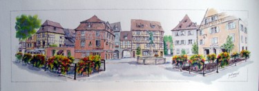 Pintura intitulada "Colmar place de l'A…" por Marcel Hemmerlé, Obras de arte originais, Aquarela