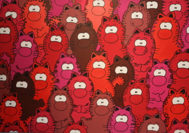 Картина под названием "red cats" - Marcel Marlovits, Подлинное произведение искусства, Акрил