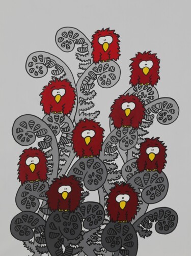 Malerei mit dem Titel "Red Birds 2" von Marcel Marlovits, Original-Kunstwerk, Acryl