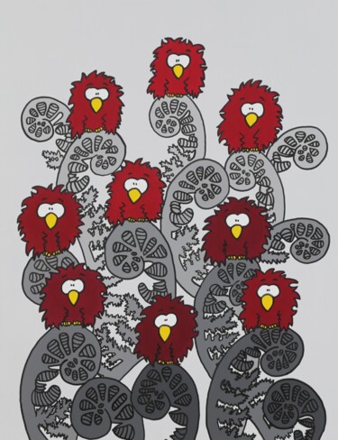 Pintura intitulada "Red Birds 3" por Marcel Marlovits, Obras de arte originais, Acrílico
