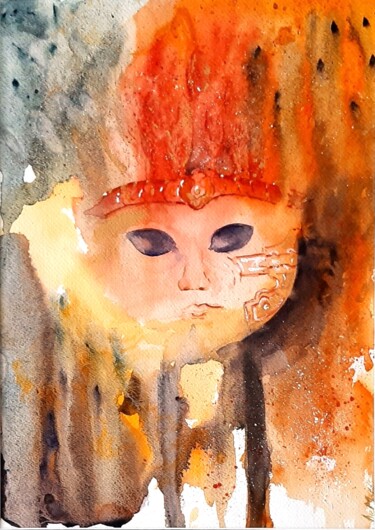 Painting titled "Mystère" by Marcela Denghel, Original Artwork, Watercolor