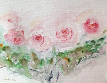 Pintura intitulada "ROSES EN ÉTÉ" por Marcela Denghel, Obras de arte originais, Aquarela