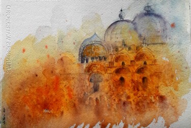 Malerei mit dem Titel "TOITS DE VENICE I" von Marcela Denghel, Original-Kunstwerk, Aquarell