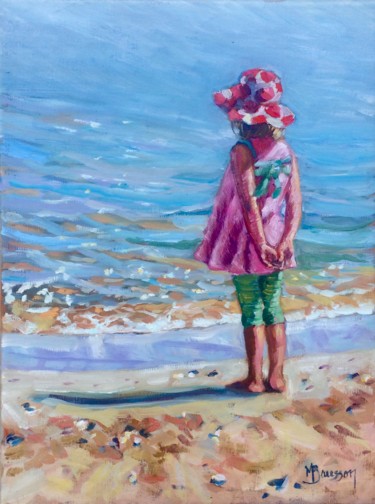 Peinture intitulée "Fillette à la plage" par Marcela Bausson, Œuvre d'art originale, Huile